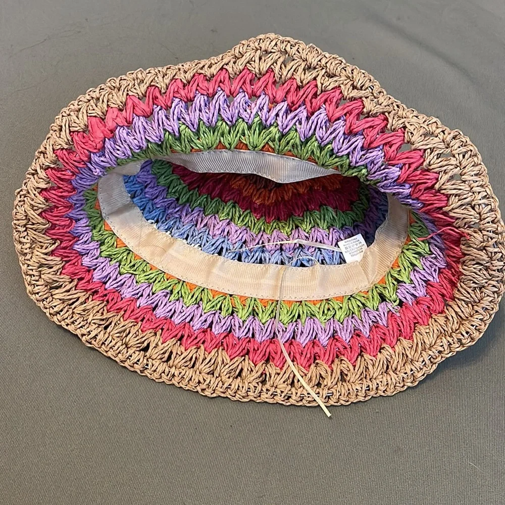 Hand-Crocheted Multicolor Raffia Bucket Hat - Picture 6 of 13